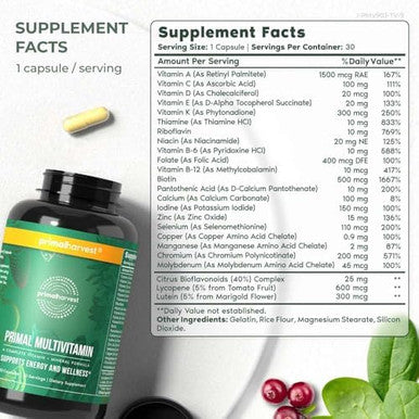 Primal Harvest Primal Mind Fuel & Multivitamin Supplements For Women And Men Multi Vitamin Capsules And Mind Fuel Pills Bundle
