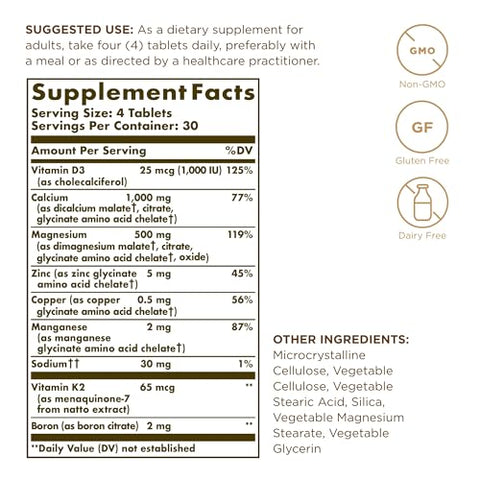 Solgar Advanced Calcium Complex - 120 Tablets Pack Of 2 - With Zinc Boron Vitamins D3 & K2 - Non-Gmo Gluten Free Dairy Free 60 Total Servings