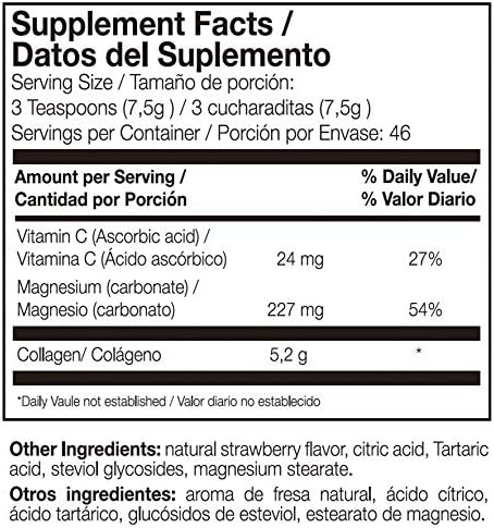 Ana Maria Lajusticia Hydrolisate Collagen Powder With Magnesium And Vitamin C For Healthy Skin Nails Hair And Ligaments Natural Energy Strawberry Flavour 350G