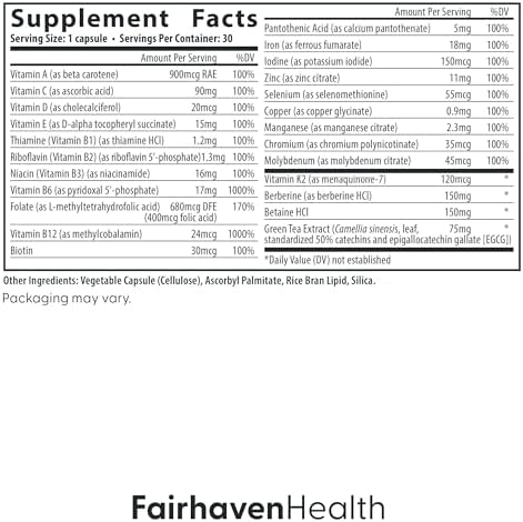 Fairhaven Health Menopause Multivitamin Essentials Hormone Free Menopause Supplements for Women Methylated Multivitamin for Women 50 and Over NonGMO Perimenopause Supplements 30 Capsules