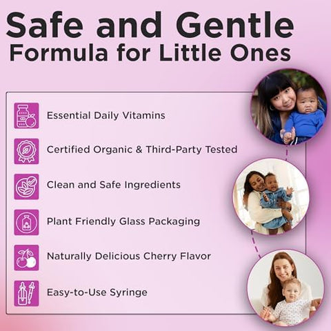 Wellements Organic Baby Multivitamin Drops (1 Fl Oz) Cherry Flavor Liquid Multivitamins for Infants and Toddlers (2 Months+) Toddler Vitamins for Immune Support* Healthy Growth and Bone Development*