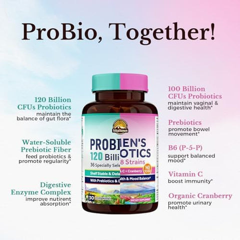 Vitalitown Probiotic Bundle (Pack Of 2) Probiotics 120 Billion Cfus (Item 1) & WomenS Probiotics P5P (Item 2) Shelf Stable Gut Immune Vaginal & Hormone Health