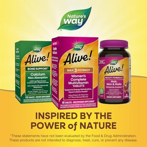 NatureS Way Alive Max3 Potency WomenS Complete Multivitamin Supports Energy Metabolism Heart and Bone Health With BVitamins Including Methylated B12 And Folate 90 Tablets