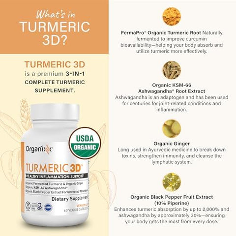 Organixx Magnesium Glycinate and Turmeric Curcumin Bundle 60 Caps Each
