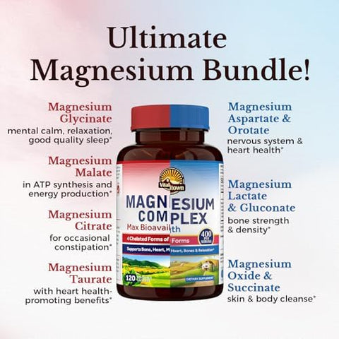 Vitalitown Ultimate Magnesium Bundle (Pack Of 2) Magnesium 4-In-1 Complex (Item 1) & Magnesium 10-In-1 Complex (Item 2) 120 + 90 Capsules