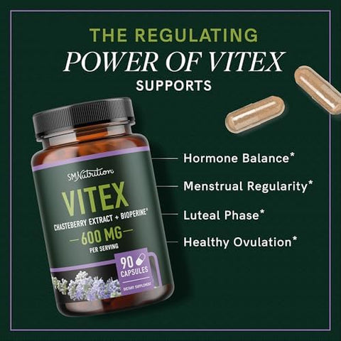 Smnutrition Vitex Chasteberry Supplement 600Mg Agnus Castus For Women'S Hormone Balance Menopause Menstrual Regularity & Hormonal Acne Gluten Vegetarian 90 Capsules 3Month Supply