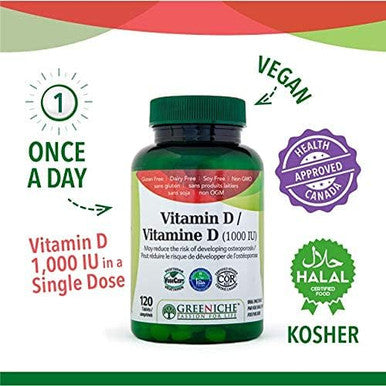 Greeniche Natural Vitamin D, 120 Tablets, Helps to Maintain Overall Good Health, Bone & Teeth Health Formula, Helps to Reduce the Risk of Osteoprosis