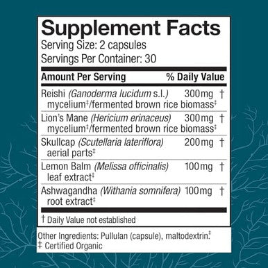 Host Defense Mycobotanicals Stress Decompress Capsules Mushroom Supplement With Lemon Balm & Ashwagandha Root With Reishi Lion'S Man & Skullcap 60 Capsules (30 Servings)