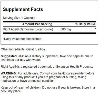 Swanson L-Carnosine 500 Milligrams 60 Capsules