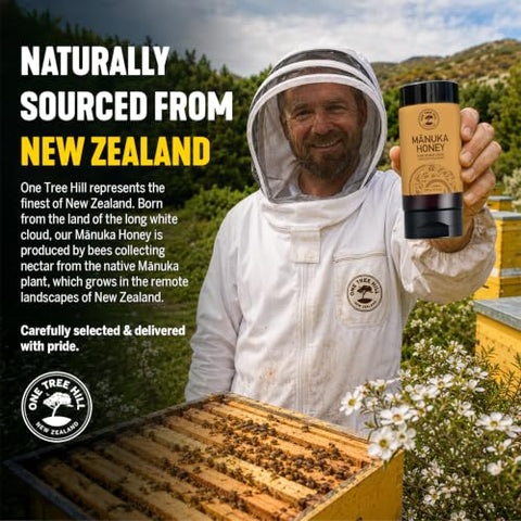 One Tree Hill New Zealand Manuka Honey, MGO 100+ Certified Raw Manuka Honey, Monofloral, 100% Pure Single-Origin, Squeeze Bottle for Toast, Yogurt, Oatmeal, Baking - 12.3 oz (350 g)