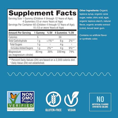 Natural Vitality CALM Kids Magnesium Supplement Gummies Gummies for Balanced Mood Supports Healthy Development Gluten Vegan Sweet Citrus Flavored 60 Gummies