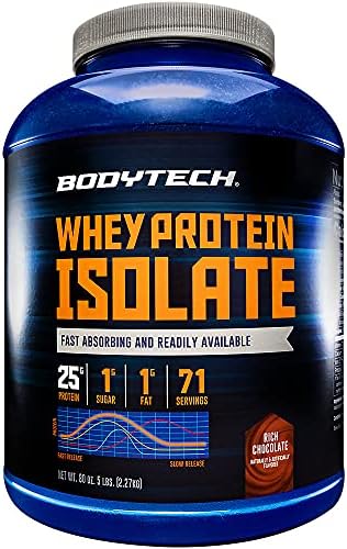 Bodytech Whey Protein Isolate Powder 25G Protein Per Serving With Bcaas Fastabsorbing For Muscle Growth & Recovery French Vanilla (1.5 Lb 21 Servings)