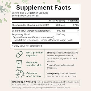 Micro Ingredients Berberine With Ceylon Cinnamon 240 Veggie Capsules High Absorption Berberine Hci Supplement Turmeric Root & Cinnamon Bark Extract Non-Gmo Gluten Free
