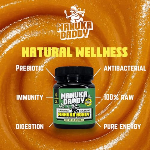 Manuka Daddy - Raw & Certified, MGO 100+ Manuka Honey, 100% Pure, Non-GMO, Direct from New Zealand, Daily Wellness, Family-Owned, 8.8oz (250g)