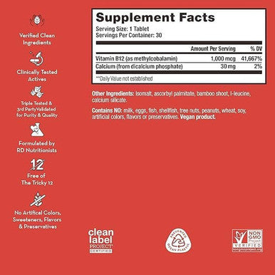 Hum B12 Turbo Daily Energy & Calcium Support & Mood Support + Hormone Balance Nongmo Gluten Vegan (30Count)