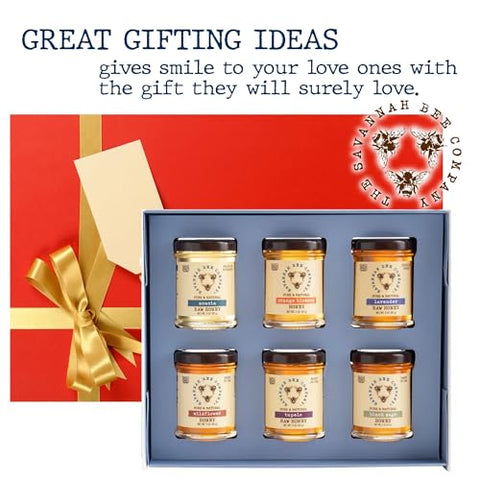 Savannah Bee Company Blossom to Bottle - 6 Jars of Different Varieties of Organic Honey in Unique Packaging