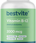Bestvite Vitamin B12 (Methylcobalamin) 2000mcg (240 Vegetarian Capsules) (Methyl B12) - No Stearates - Vegan - Non GMO - Gluten