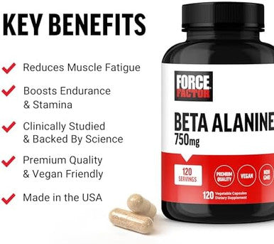 Force Factor Beta Alanine Capsules Betaalanine Endurance Supplement To Boost Performance & Reduce Fatigue Clinical Dose Premium Quality Vegan Nongmo 120 Capsules