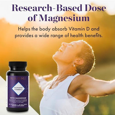 Naomi Activated Vitamin D3 5000 Iu (125 Mcg) Supplement With Magnesium For Strong Bones, Teeth, Muscle, Immune And Mood Support, Non-Gmo, Gluten Free, 60 Veggie Caps, 30 Day Supply