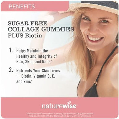 Naturewise Collagen Gummies - Strawberry Lemon Flavor - Type 1 & 3 Peptides For Women With Biotin, Vitamin C, E, & Zinc For Hair Skin And Nails & Joint Support - 60 Count[1-Month Supply]