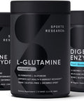 Sports Research L-Glutamine (100 Servings) Creatine Monohydrate (60 Servings) And Digestive Enzymes With Probiotics & Ginger (90 Servings) - All Non-Gmo Verified Vegan & Gluten Free