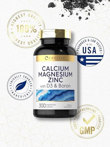 Carlyle Calcium Magnesium Zinc With Vitamin D3 And Boron 300 Caplets Vegetarian, Non-Gmo Supplement