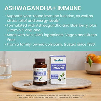 Himalaya Ashwagandha +Immune With Vitamin C For Active Immune Support & Hello Alert Mind For Energy Focus & Attention 60 Capsules Each Bundle