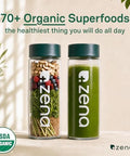 Zena Nutrition Organic Super Greens Powder 70+ Superfoods 0 Sugar 3g Fiber Spirulina Chlorella Mushrooms Prebiotics/Probiotics Digestive Enzymes Gut Health Green Apple 30 Drink Mix Packets