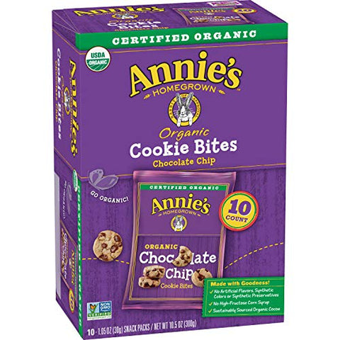 Annie's Organic Friends Bunny Graham Snacks, Chocolate Chip, Chocolate & Honey, 11.25 oz. and Annie's Organic Chocolate Chip Cookie Bites, 10 Packets, 10.5 oz.