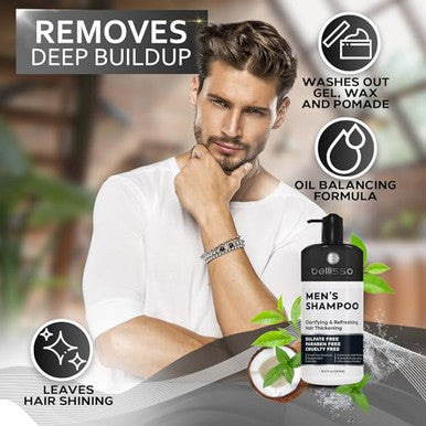 Bellisso Shampoo For Men And Biotin Hair Thickening Serum For Men And Women