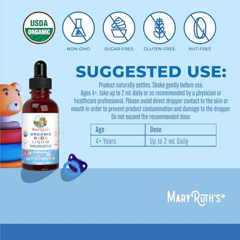 Maryruth'S Organics Kids Probiotic Liquid Drops Usda Organic Probiotics For Digestive Health Ages 4 Gut Health & Immune Support Supplement Overall Health Vegan Non-Gmo 1 Fl Oz