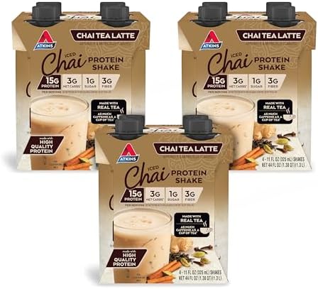 Atkins Chai Tea Latte Protein Shake 15G Protein Low Glycemic 3G Net Carb 1G Sugar Keto Friendly & Cafa Caramel Iced Coffee Protein Shake 15G Protein Low Glycemic 3G Net Carb 1G Sugar