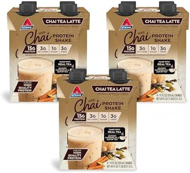 Atkins Chai Tea Latte And Chocolate Banana Protein Shakes Bundle 15G Protein Low Glycemic 34G Net Carbs 12G Sugar