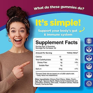 Advanced Fiber Gummies For Adults - Chicory Root Supplement With Prebiotic Support & Coconut Oil For Gut & Digestive Health - Soluble Digestion Capsules For Stomach Regulation & Immune Aid - 60 Ct