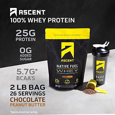 Ascent Whey + Plant Protein Powder - Chocolate Peanut Butter 2 Lb & Chocolate 18 Servings