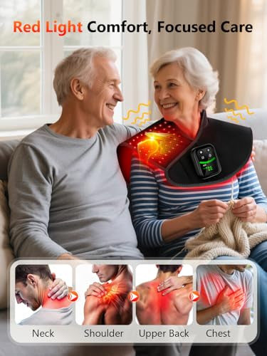 Halidodo Red Light Therapy For Neck Shoulder With Heat & Massage 5000Mah Controller Infrared Light Pad With 118 Leds Timer & Pulse Modes Portable Design For Upper Back Shoulder Neck Last 175-190Mins