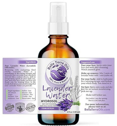 Bella Terra Oils - Hydrosol Water 16Oz - Luxurious Lavender Organic Lavender Water Packed With Essential Minerals & Amino Acids Ultimate Skin Quencher