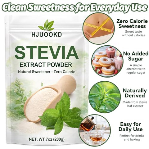 7 oz Pure Stevia Extract Powder Highly Concentrated Stevia Powder Sweetener Zero Calorie No Additives Natural Sugar Alternative for Drinks Baking & Desserts Includes Measuring Scoop