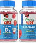 Lifeable Sugar Vitamin D Kids + Probiotic + Prebiotic Fiber Kids Gummies Bundle Great Tasting Vitamin Supplement Gluten Gmo Chewable Gummy