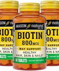 Mason Natural Biotin 800 Mcg Hair Skin & Nail Health Support High Potency Vitamin B7 Supplement 60 Tablets (Pack Of 3)