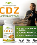 Muscle Food Labs | C D Z | Vitamin C 1000Mg | Vitamin D3 125Mcg | Zinc 25Mg | Non-Gmo & Gluten Free | 120 Vegetarian Capsules 120 Servings