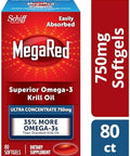Megared Ultra Concentrate 750Mg Omega3 Krill Oil Fatty Acid Supplement With Epa/Dha Antioxidant Astaxanthin No Fish Oil Aftertaste Supports Heart Health 80 Count Softgels (2 Pack)