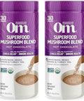 Om Mushroom Superfood Hot Chocolate Blend Mushroom Powder 8.47 Ounce Canister 30 Servings Dutch Cocoa 2G Of Sugar 25 Calories Lion'S Mane Reishi Chaga Turkey Tail Focus And Stress Support