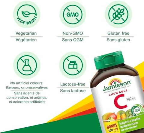 Jamieson Chewable Vitamin C 500 Mg Exotic Tropical Fruit 120Ct Imported From Canada