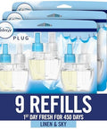 Febreze Plug In Air Freshener Odor-Fighting Scented Oil Refill For Home Bathroom & Kitchen Long Lasting For Strong Odors Linen & Sky Scent 0.87Oz Refills 9 Count