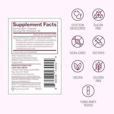 Love Wellness Good Girl Probiotics Women s Vaginal Health and pH Balance Supplement 9 Strain Probiotic for Urinary Tract Yeast Odor and Immune Support Gluten Free