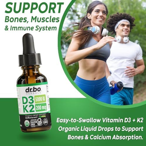 Vitamin D3 K2 Liquid Drops Organic D3K2 Vitamin D3 K2 Drops Liquid Supplement MCT Oil for Adults and Kids Calcium Absorption Strong Bones Vit D and K 5000 IU Supplements Vitamins D + K MK7 1 Fl Oz