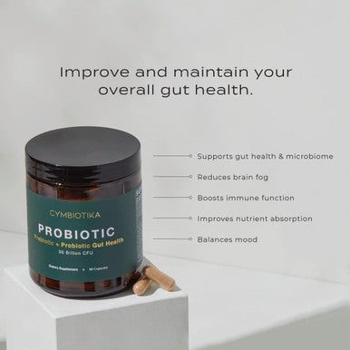 CYMBIOTIKA Probiotic 50 Billion CFU, 90 Capsules, Effective Prebiotic + Probiotic Gut Health, Supports Healthy Digestion for Men & Women, Digestive Health Supplement