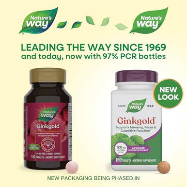 Nature'S Way Ginkgold Advanced Ginkgo Extract Supplements For Support Of Memory And Focus Ginkgo Biloba Extract Supports Focus & Cognitive Function 150 Tablets (Packaging May Vary)
