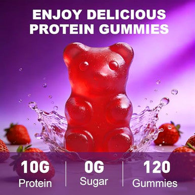 Geeoasis Whey Protein Gummies 10G Protein Chewables Supplements For Women & Men Muscle & Energy Support Bone Health Strawberry Flavor 120 Count